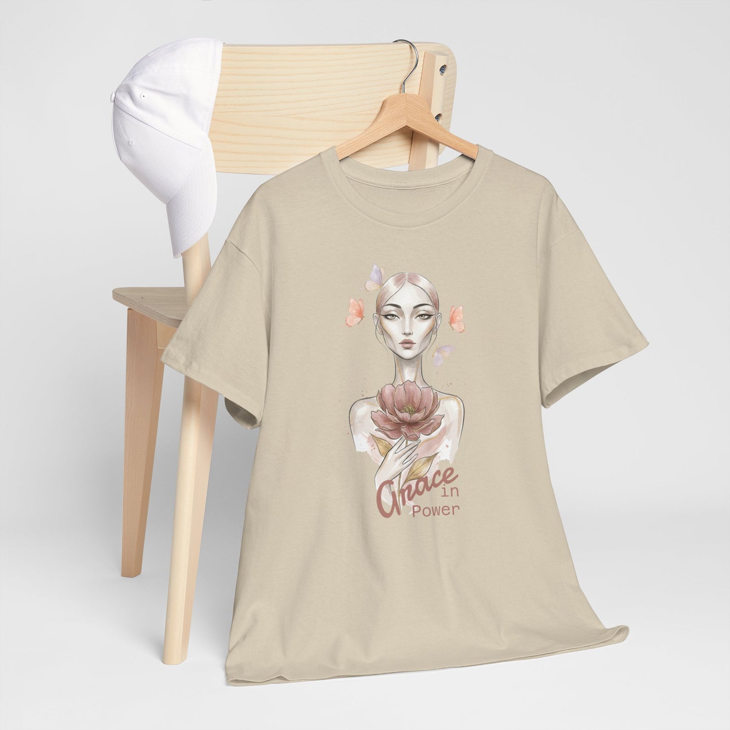 Grace in Power Tee — Feminine Portrait Floral Graphic T‑Shirt