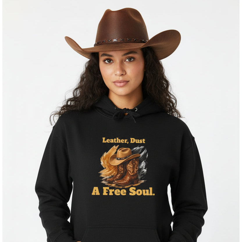 Black hoodie with a graphic design and text on a white background