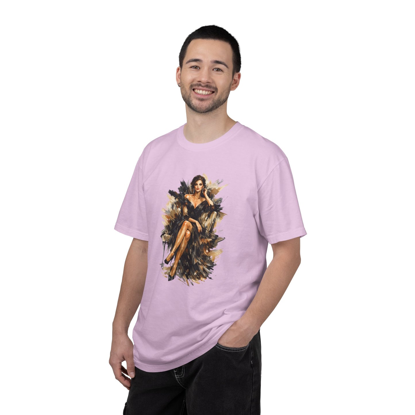 Fashion female icon in Black Art T-Shirt — Elegant Fashion Portrait Tee