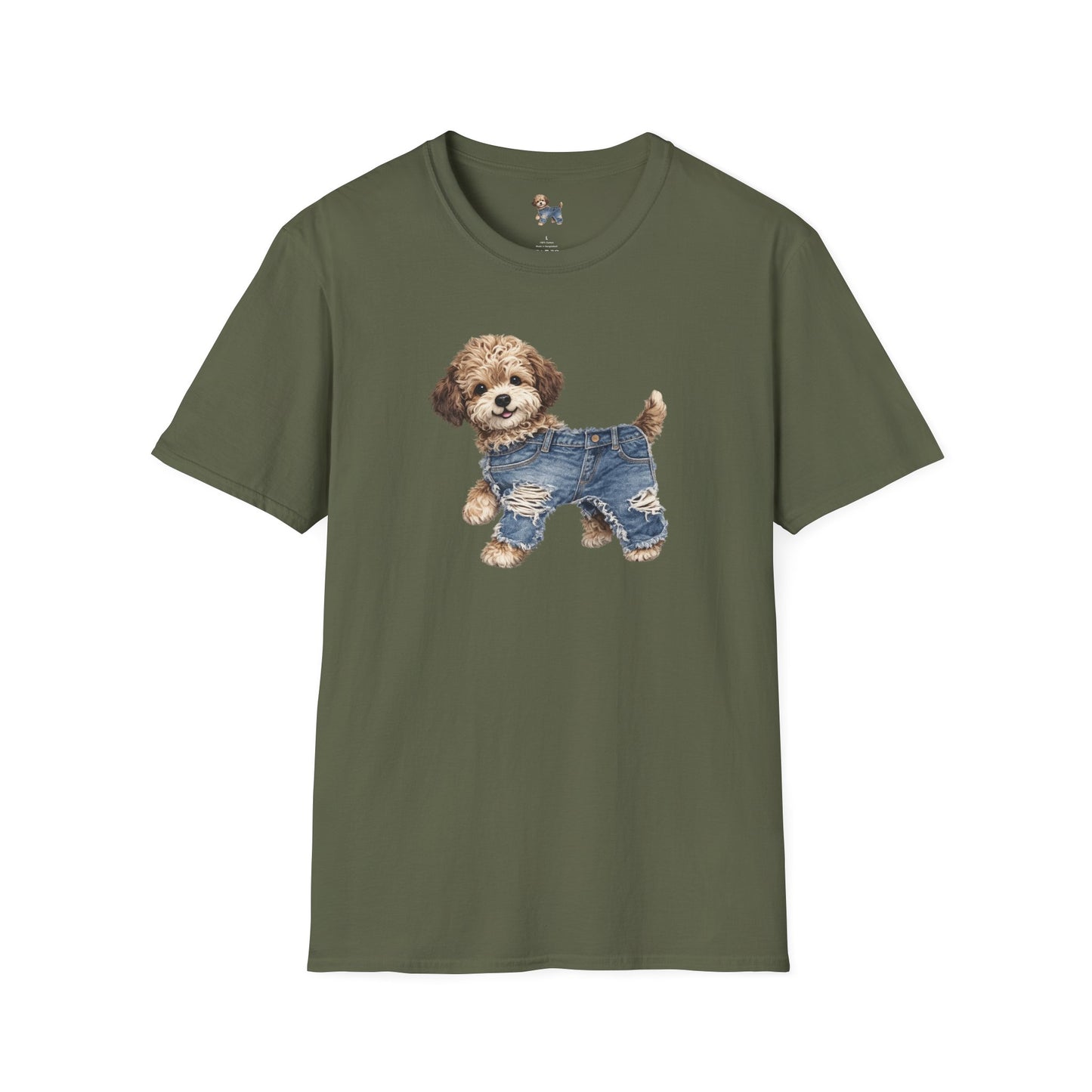Cute Puppy in Denim T-Shirt — Adorable Dog Graphic Tee