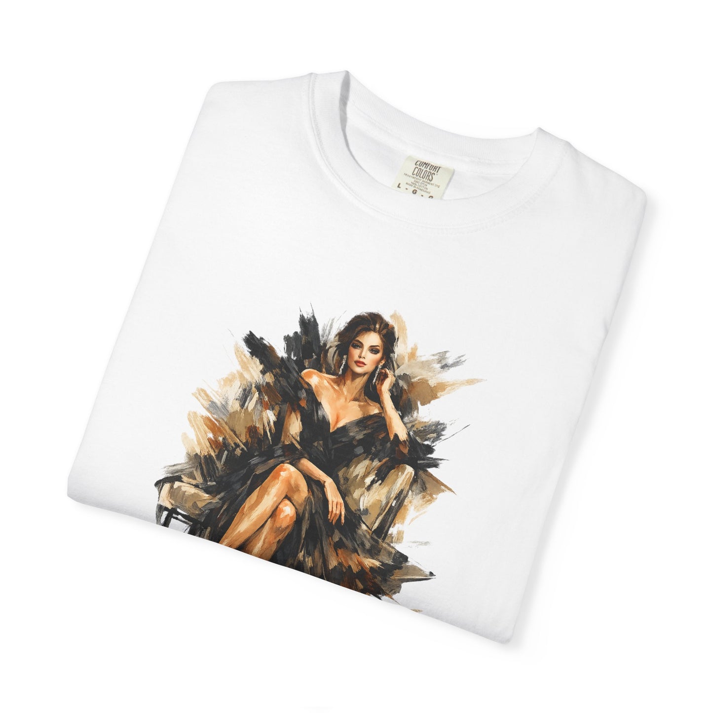 Fashion female icon in Black Art T-Shirt — Elegant Fashion Portrait Tee