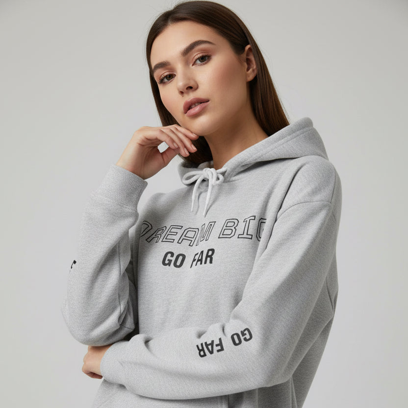Dream Big Hoodie — Inspirational Watercolor Text Hooded Sweatshirt