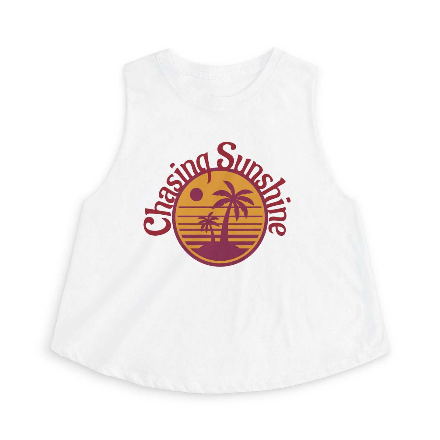 Chasing Sunshine Women's Crop Tank — Retro Sunset Palm Beach Top