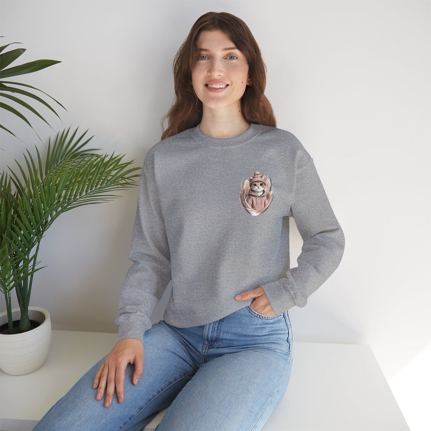 Cat Stays Warm Sweatshirt — Cozy Cat Lover Crewneck