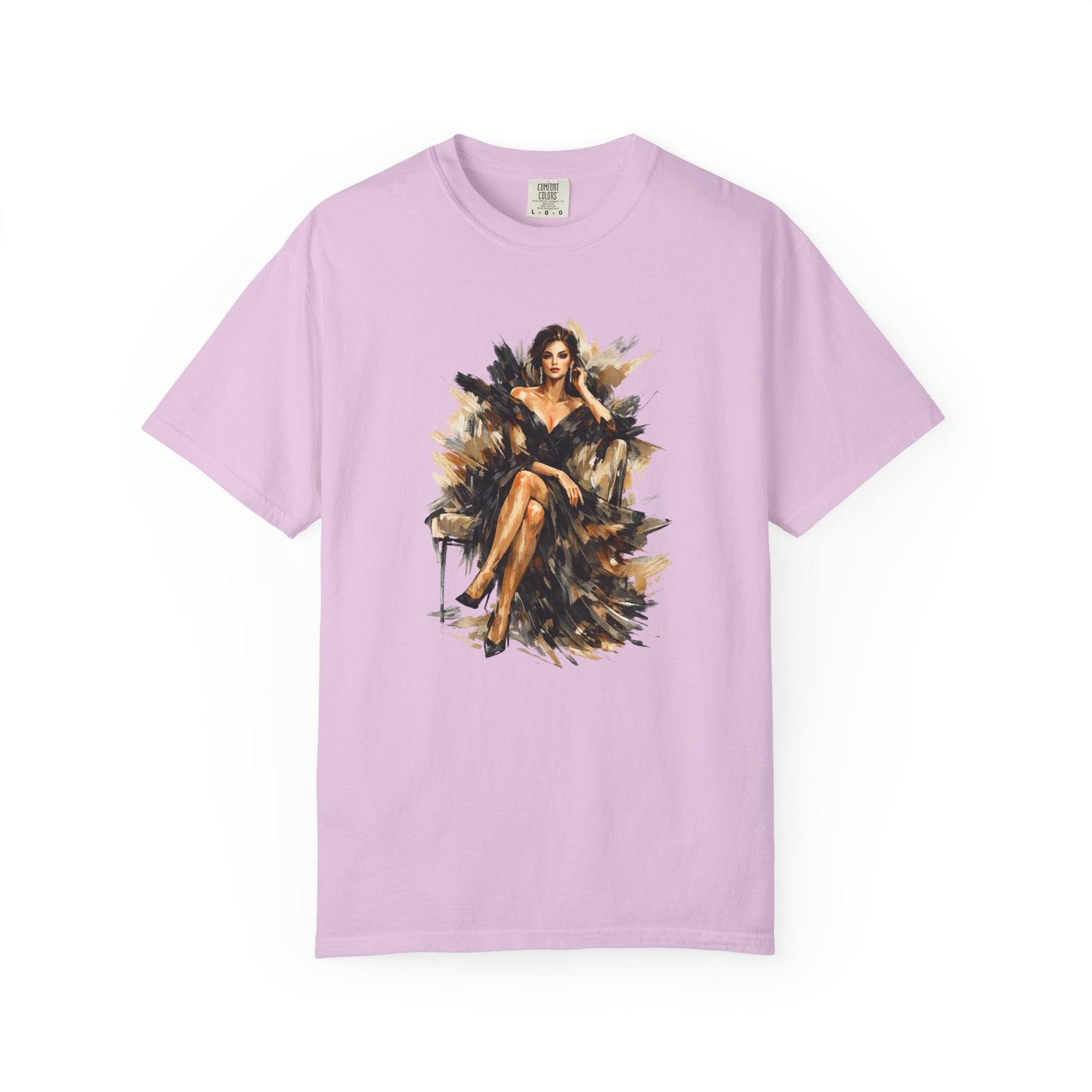 Fashion female icon in Black Art T-Shirt — Elegant Fashion Portrait Tee