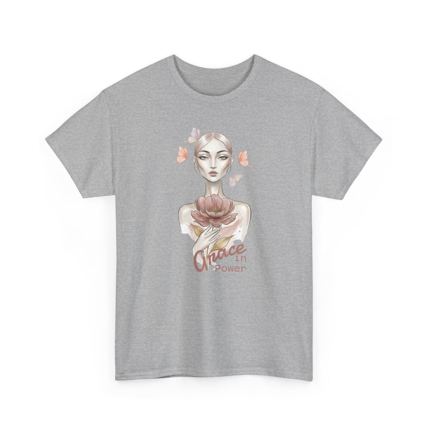 Grace in Power Tee — Feminine Portrait Floral Graphic T‑Shirt
