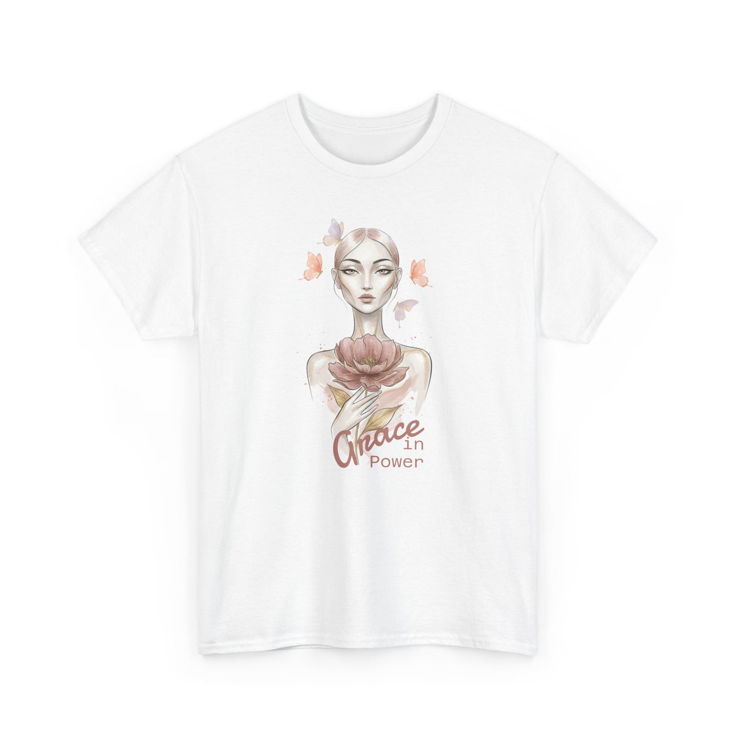 Grace in Power Tee — Feminine Portrait Floral Graphic T‑Shirt