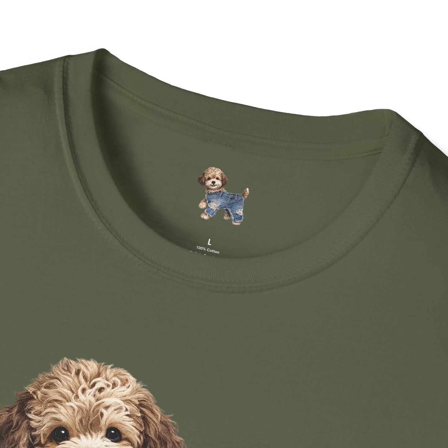 Cute Puppy in Denim T-Shirt — Adorable Dog Graphic Tee
