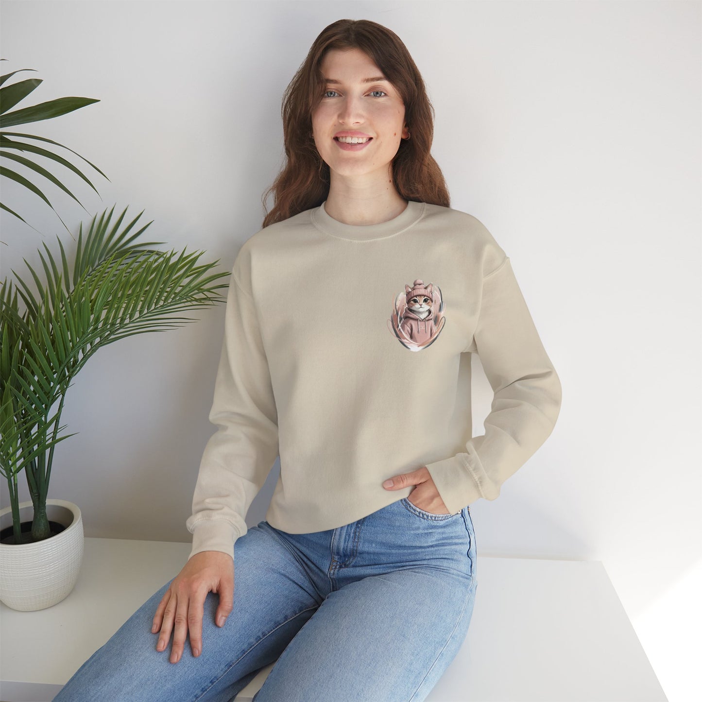 Cat Stays Warm Sweatshirt — Cozy Cat Lover Crewneck