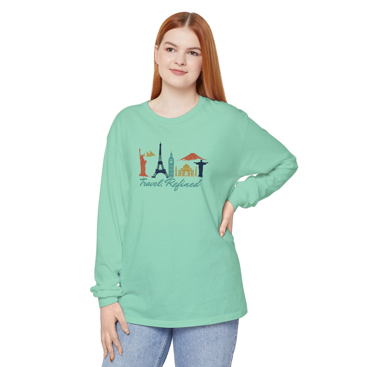 Travel Refined Long Sleeve T-Shirt — World Landmarks Graphic