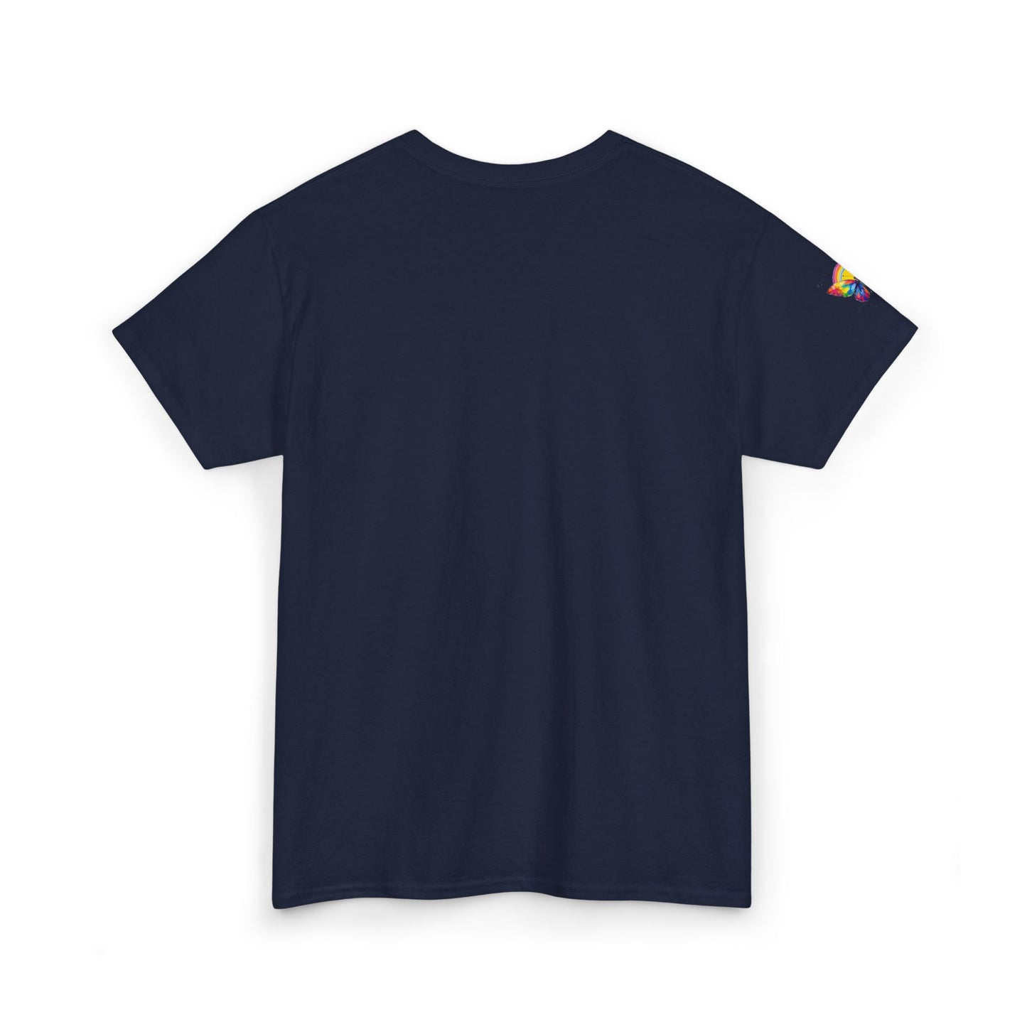 Butterfly Rainbow Tee — Small Chest & Sleeve Colorful Butterfly Graphic T-Shirt