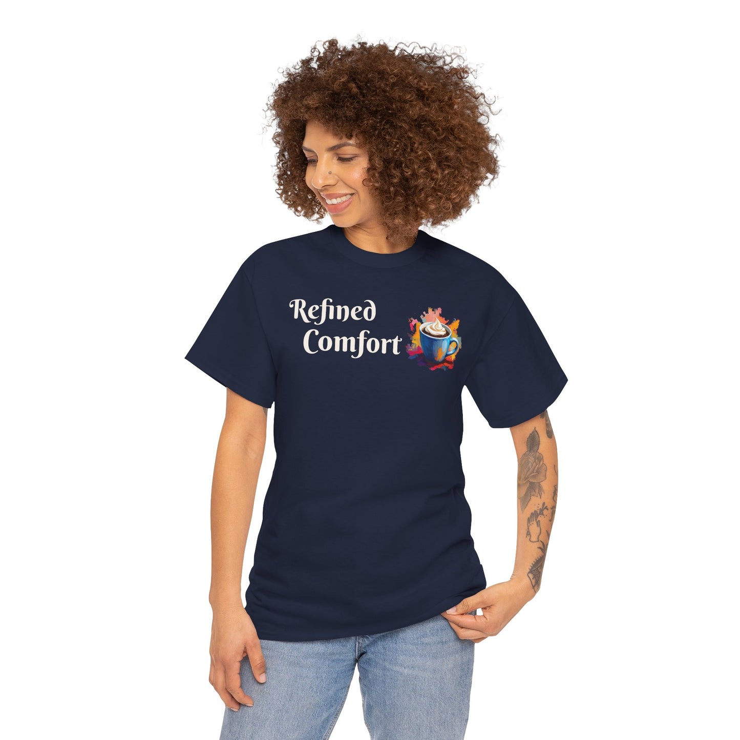 Refined Comfort Tee — Cozy Tea Cup Graphic Shirt