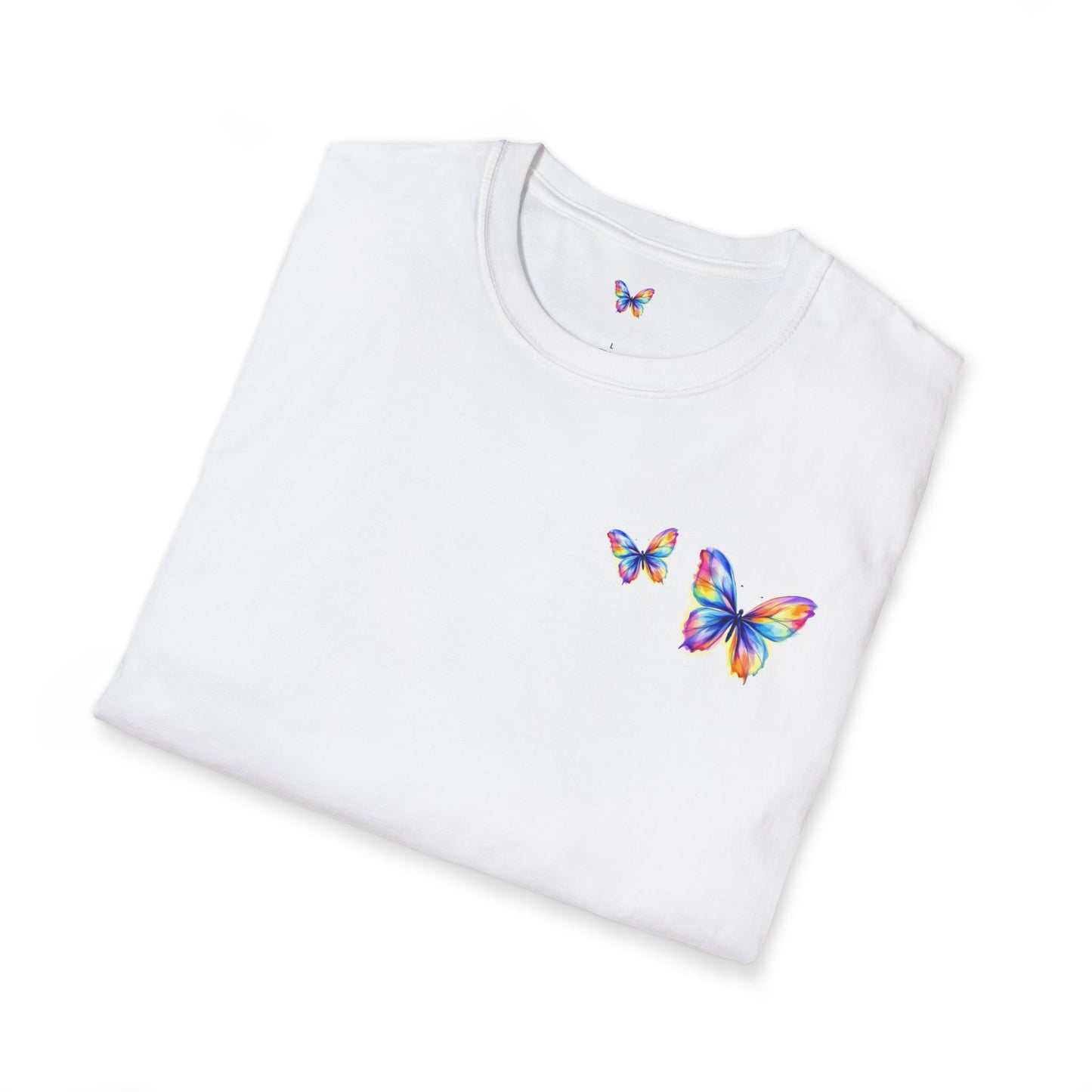 Butterfly Chest Print T-Shirt — Colorful Watercolor Butterflies Tee