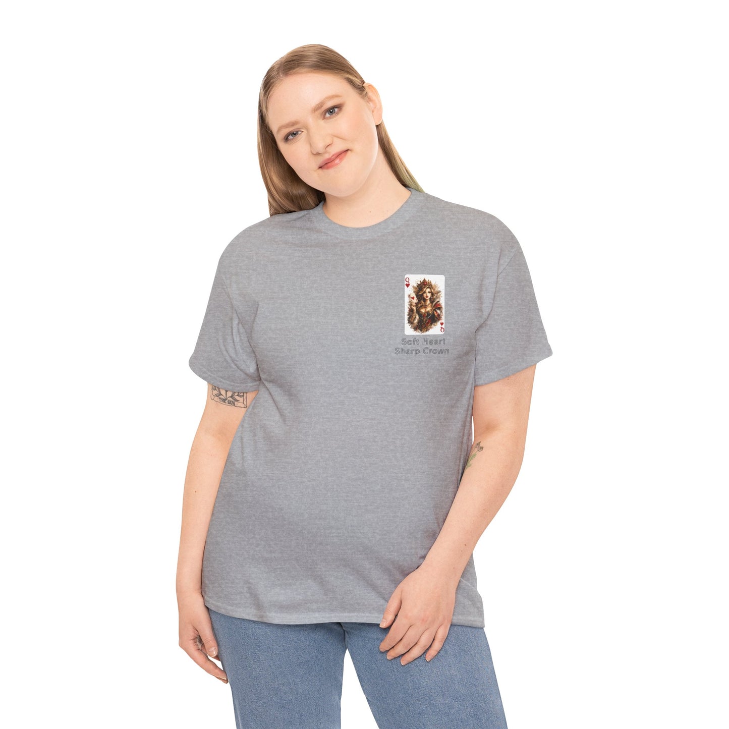 Soft Heart, Sharp Crown White Tee with Small Brown Bear Chest Patch Graphic