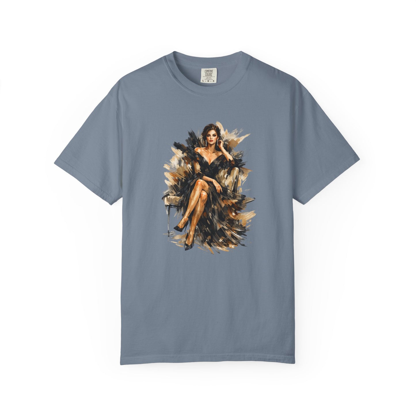 Fashion female icon in Black Art T-Shirt — Elegant Fashion Portrait Tee