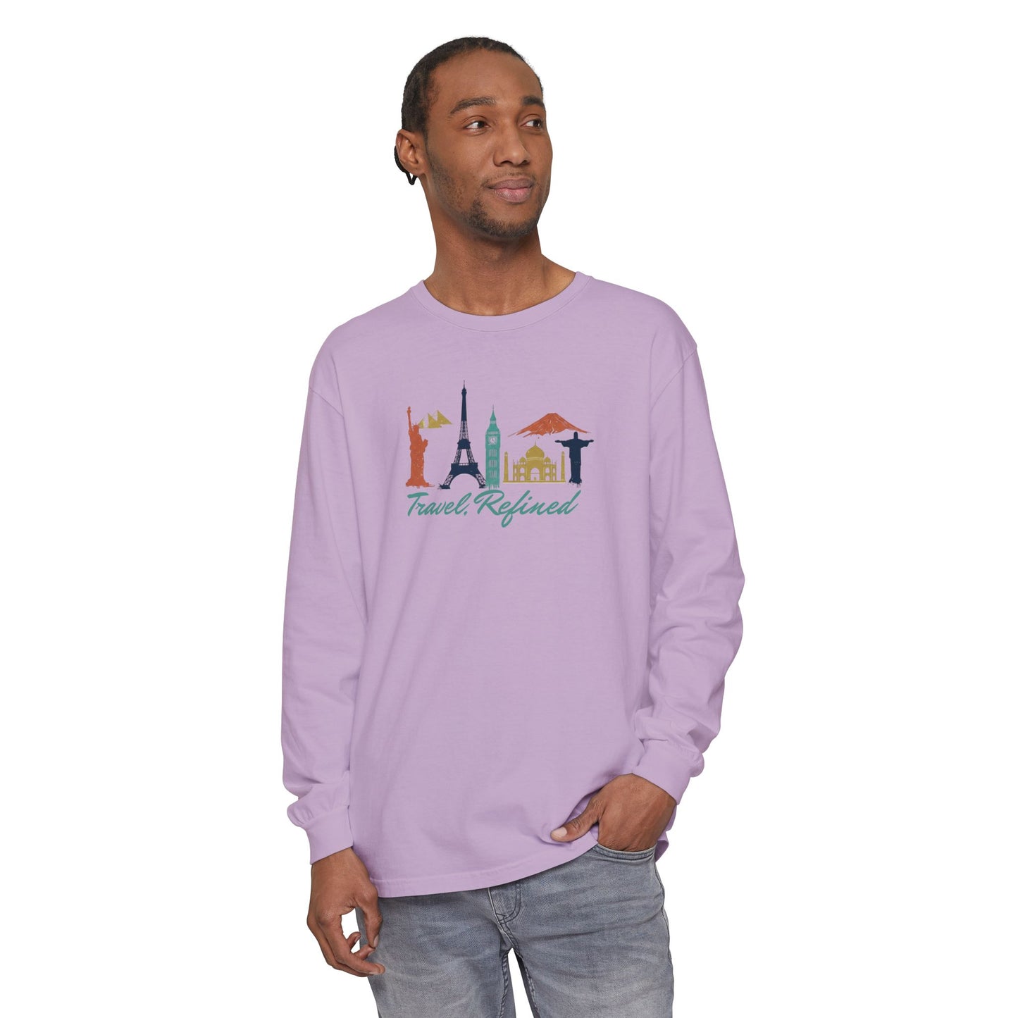Travel Refined Long Sleeve T-Shirt — World Landmarks Graphic