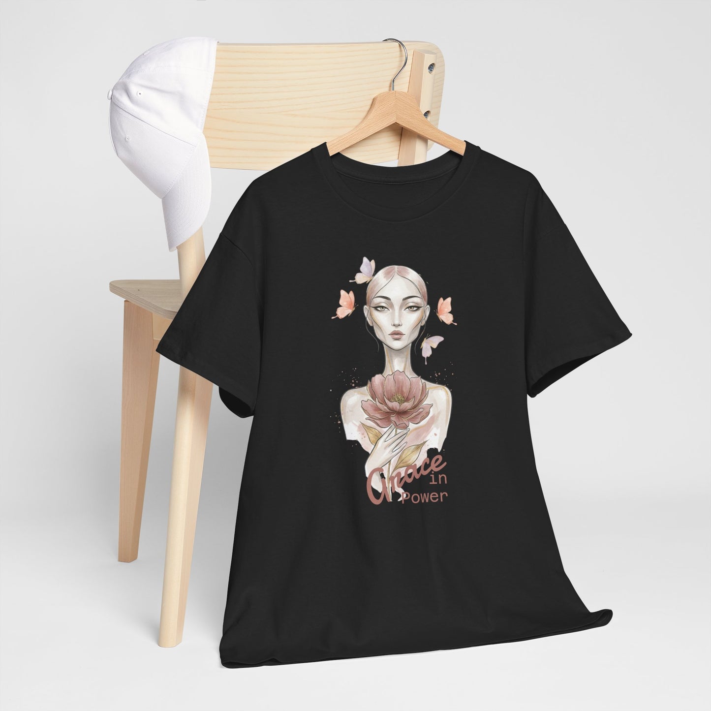 Grace in Power Tee — Feminine Portrait Floral Graphic T‑Shirt