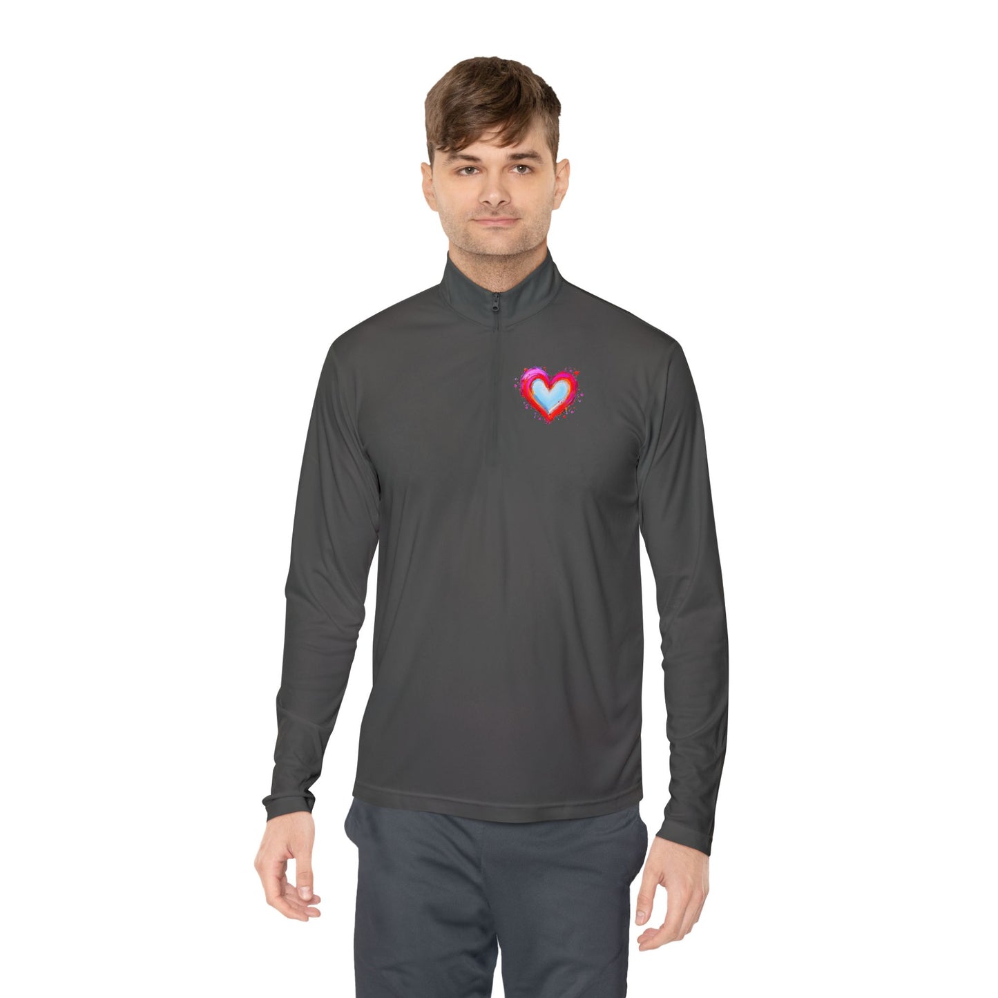Heart Chest Quarter-Zip Pullover  — Cozy Valentine Gift