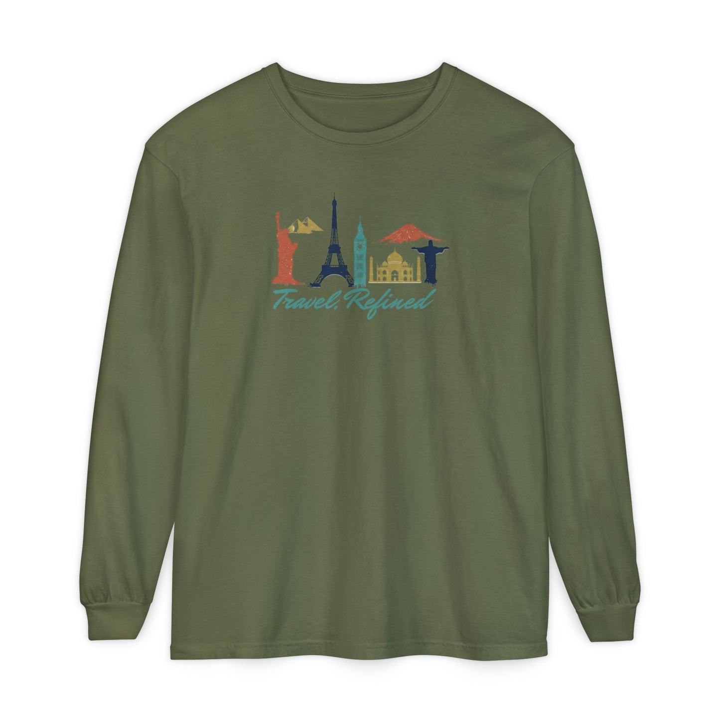 Travel Refined Long Sleeve T-Shirt — World Landmarks Graphic