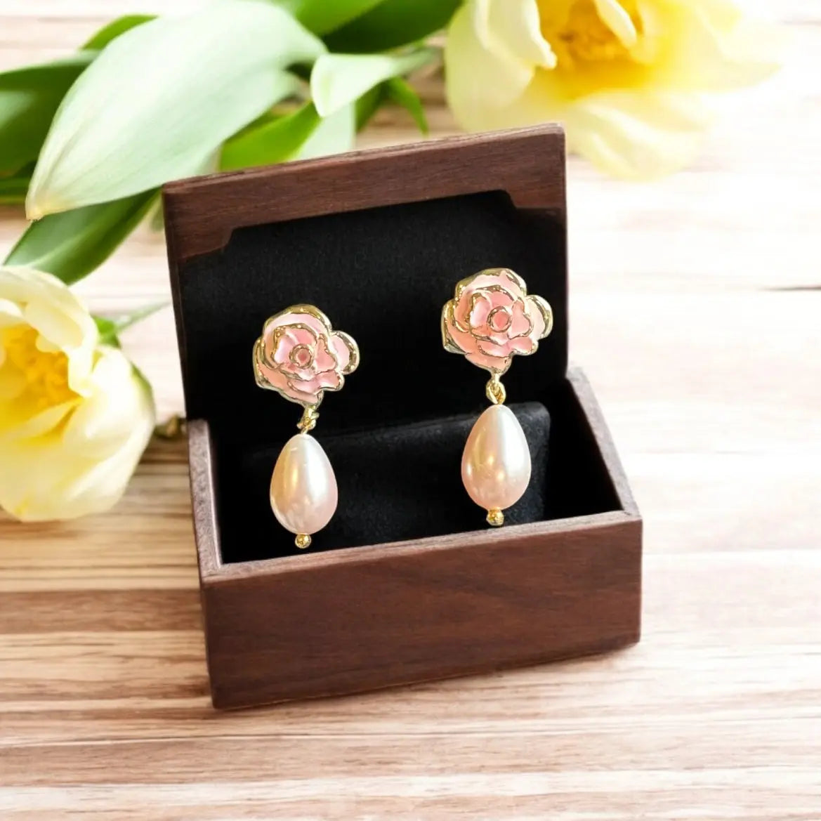 14k Gold Pink Freshwater Pearl Drop Earrings: Hypoallergenic Bridal Jewelry MehrArt collections