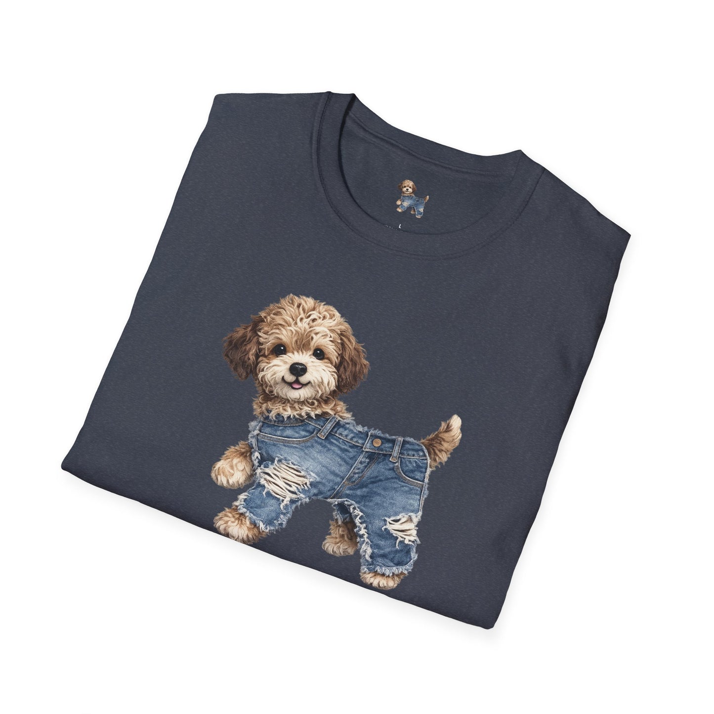 Cute Puppy in Denim T-Shirt — Adorable Dog Graphic Tee