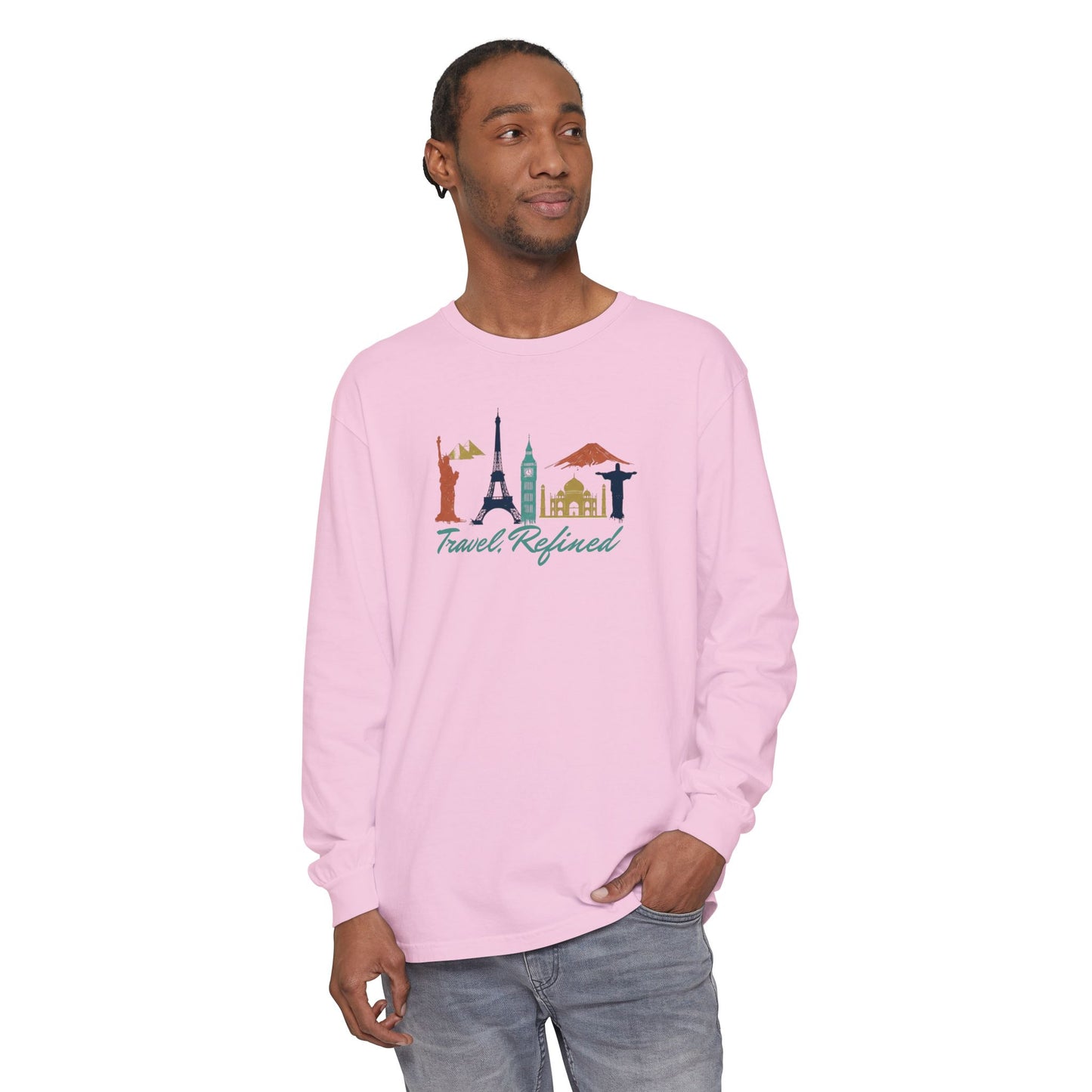 Travel Refined Long Sleeve T-Shirt — World Landmarks Graphic
