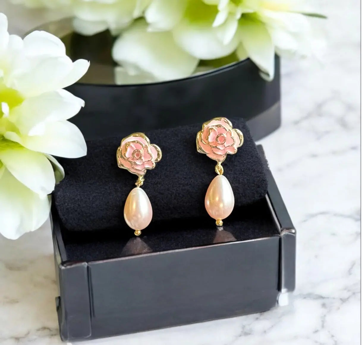 14k Gold Pink Freshwater Pearl Drop Earrings: Hypoallergenic Bridal Jewelry MehrArt collections
