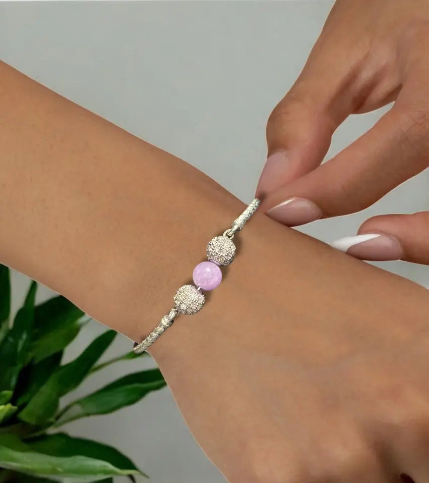 Handmade amethyst crystal bead bracelet | magnetic clasp, twisted connectors, perfect birthday gift for girlfriend or women