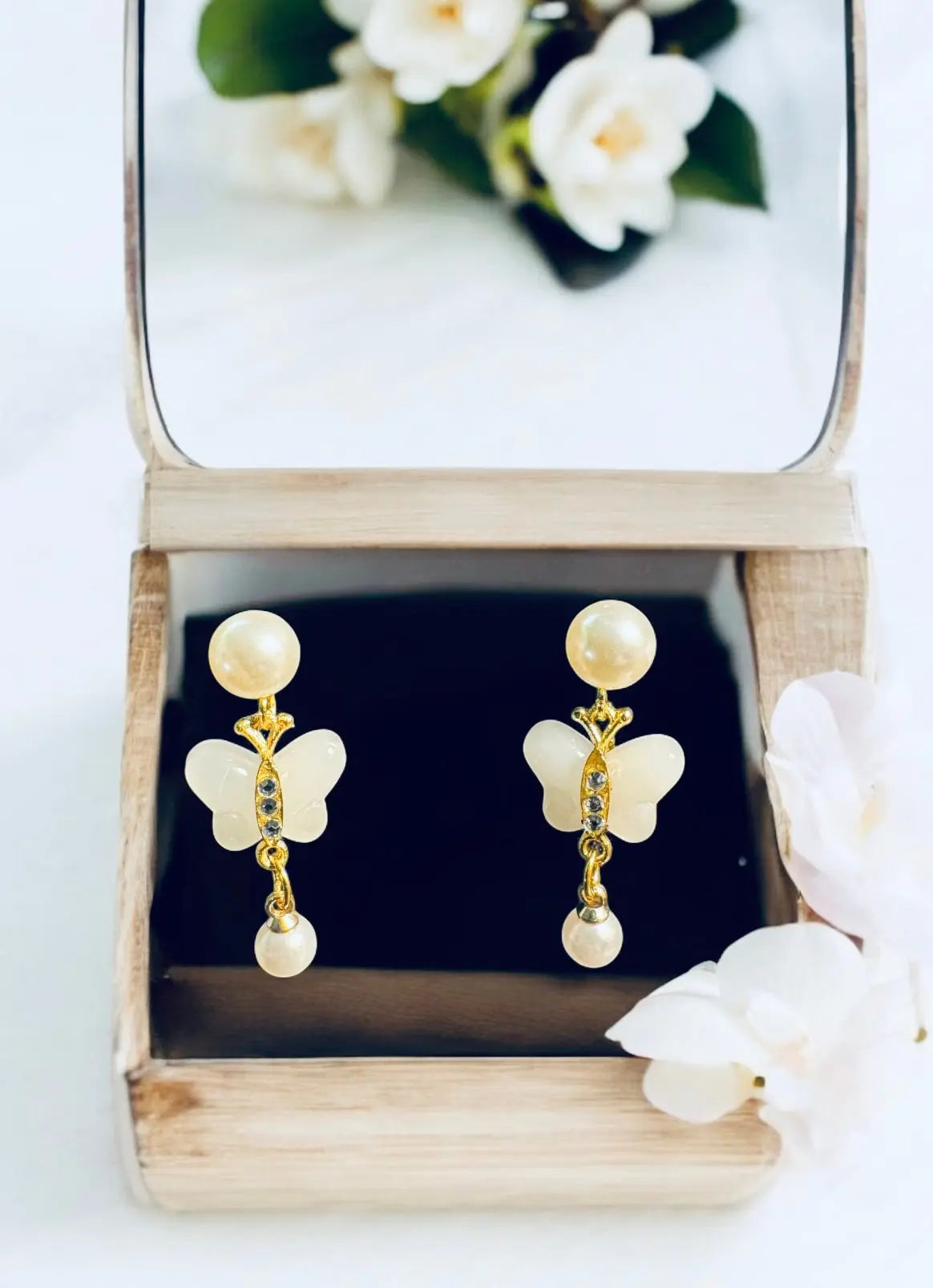 Bridal butterfly pearl drop earrings