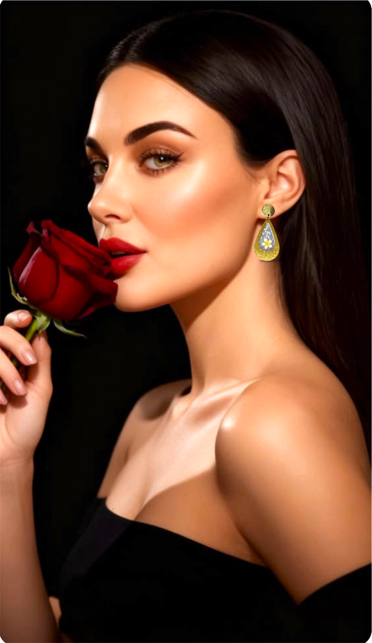 Pressed Flower Resin Teardrop Earrings in Gold plated Frame | Botanical Jewelry