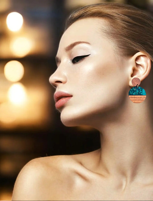 Minimalist Round Earrings | Handmade Resin & Wood - MehrArt collections