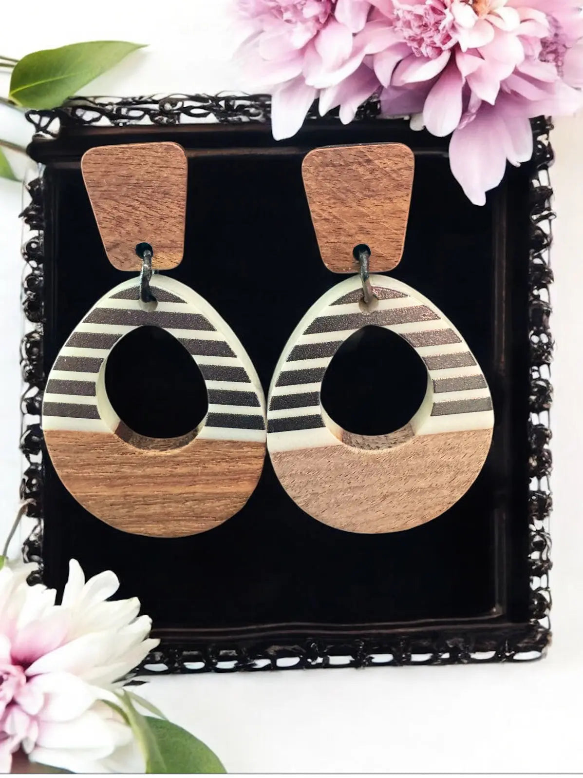 Resin and wood teardrop earrings