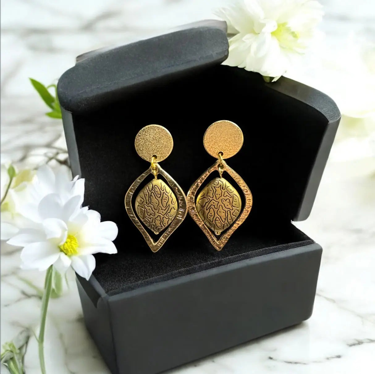 Golden minimalist dangle earrings | handmade statement jewelry for everyday wear