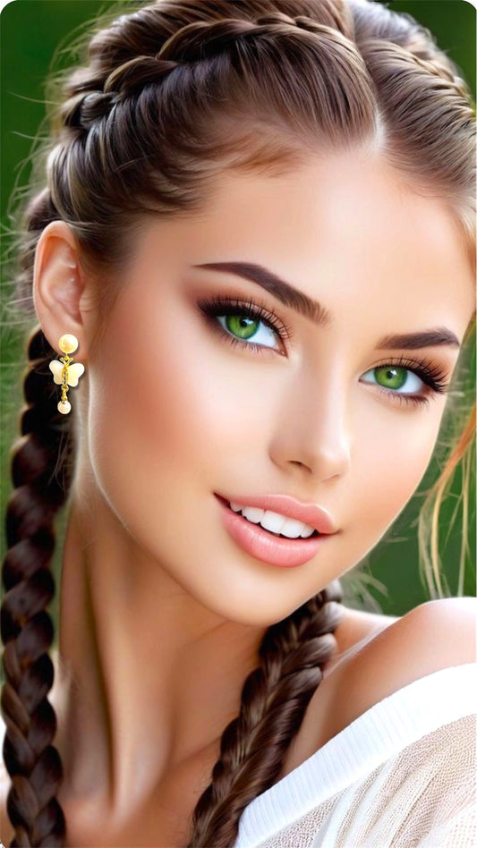 White jade Butterfly artificial Pearl Drop Earrings: Bridal Jewelry