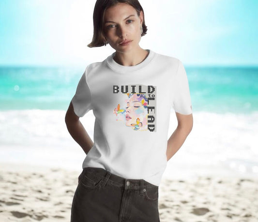 Build to Lead' Women's Tee —Floral Butterfly Face Art Graphic Shirt