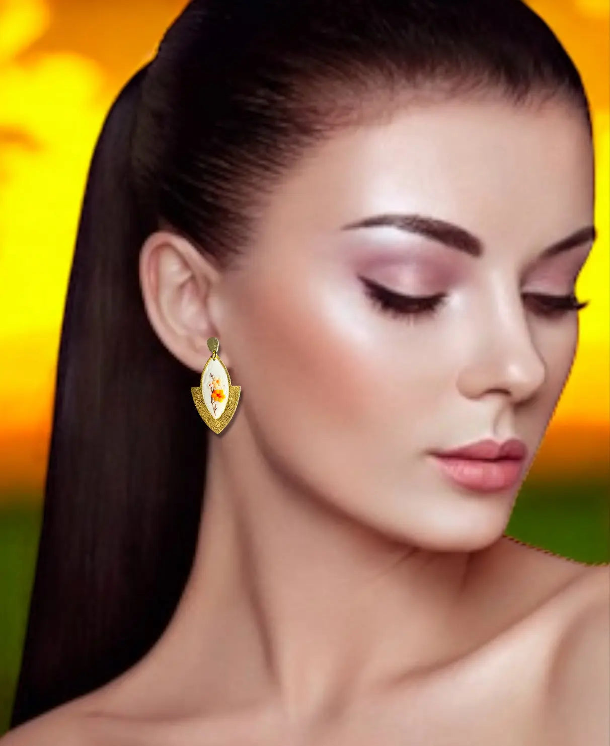 Botanical jewelry | resin earrings with real pressed flowers and gold plated finish