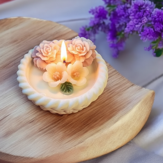 Flower Beeswax Candle in basket Pot