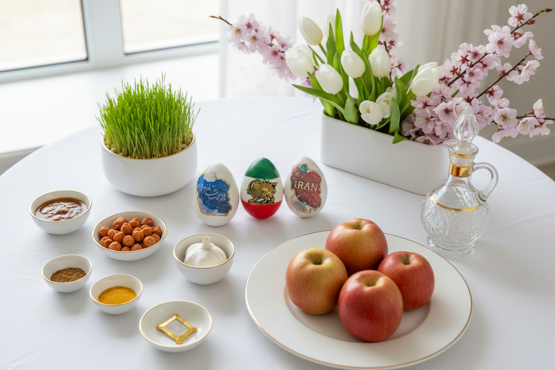 Nowruz Ian Flag , Iran map Eggs – Haft Seen Table Decor