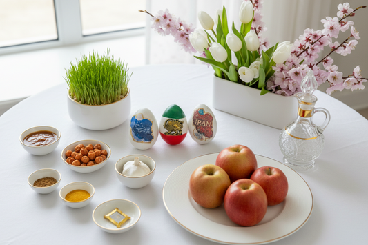 Nowruz Ian Flag , Iran map Eggs – Haft Seen Table Decor