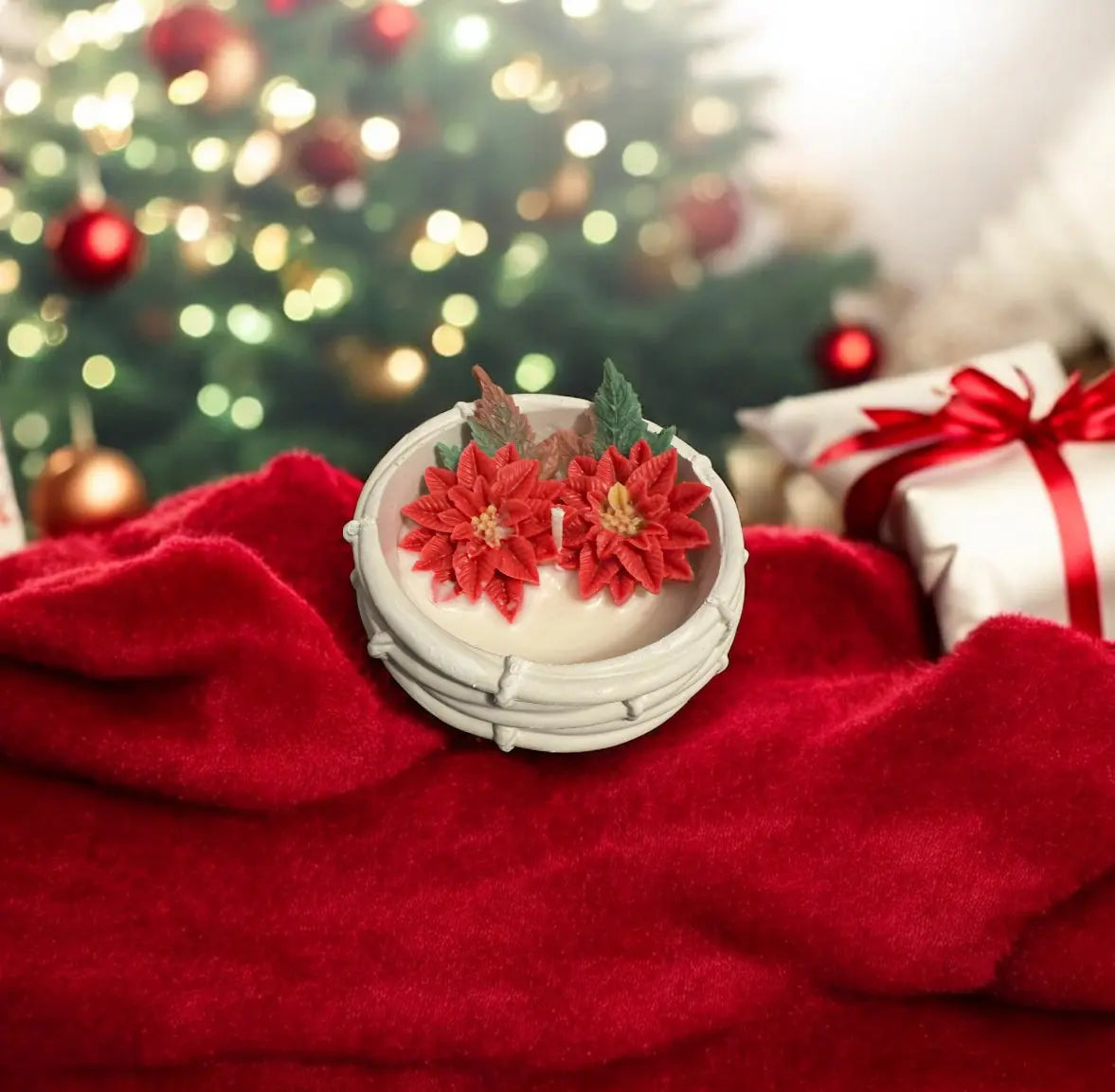 Christmas Poinsettia Candle | Handmade Poinsettia Candle - MehrArt collections