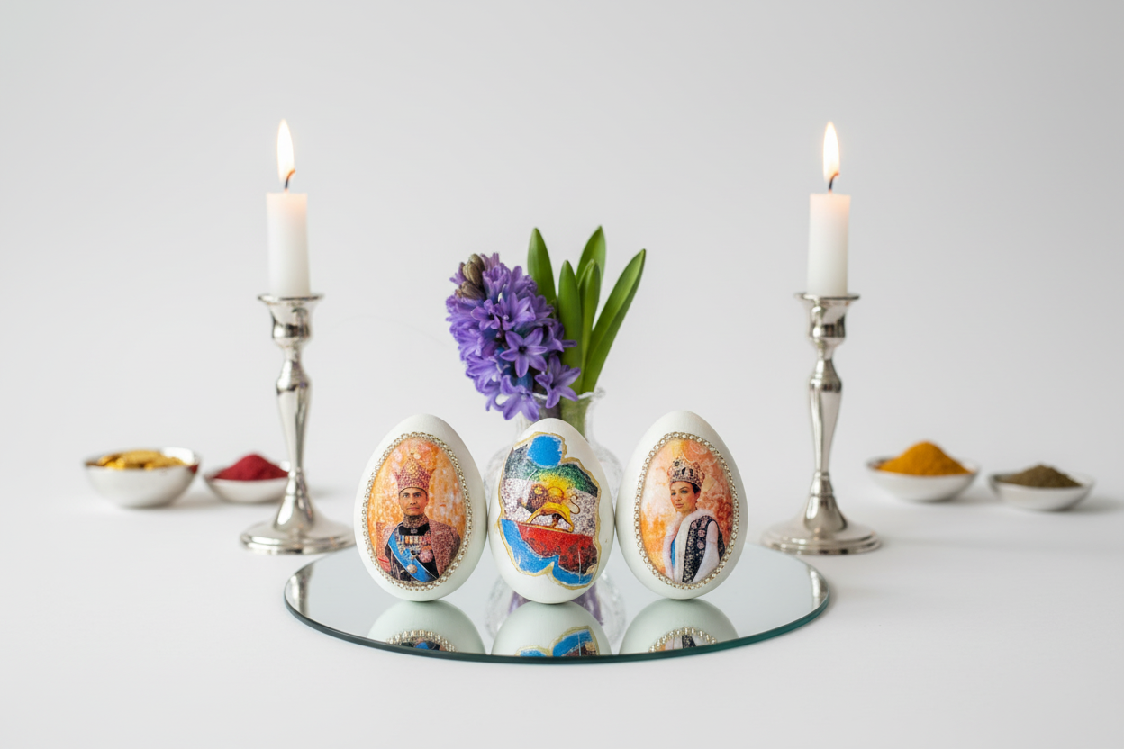 Nowruz Pahlavi Eggs, Iran map – Haft Seen Table Decor