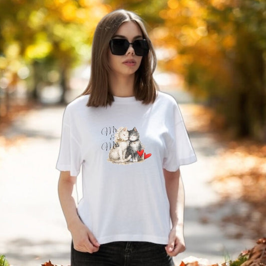 Cat Couple T-Shirt – “Me & Meow” Cute Kittens with Hearts Tee for Cat Lovers