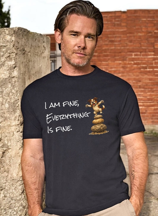 I Am Fine Everything Is Fine T-Shirt — Funny Dog Balancing Graphic Tee
