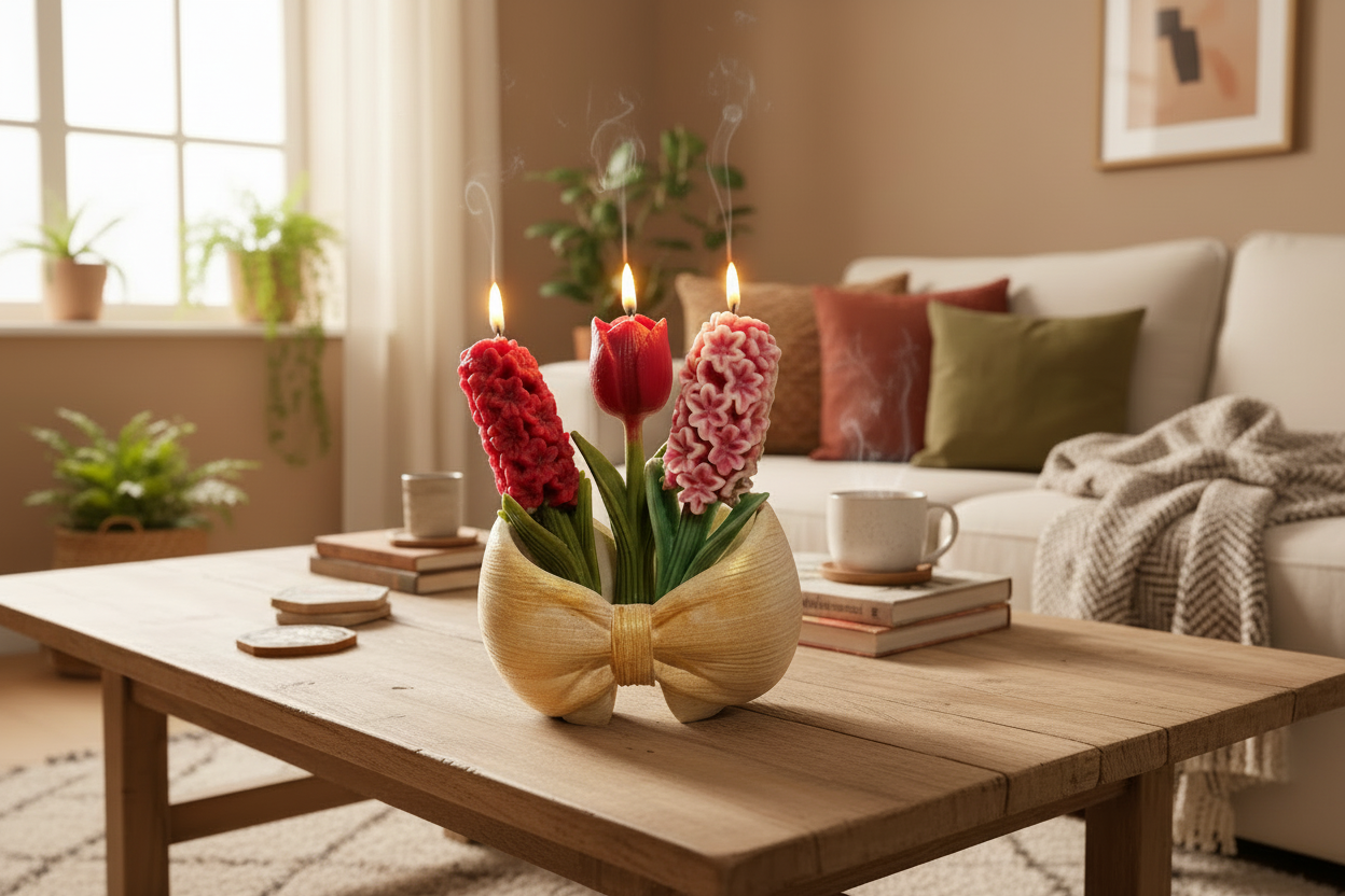 Beeswax flower bouquet candle, Hyacinth & tulip bouquet