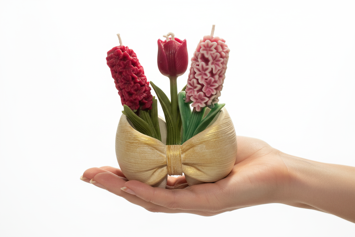 Beeswax flower bouquet candle, Hyacinth & tulip bouquet