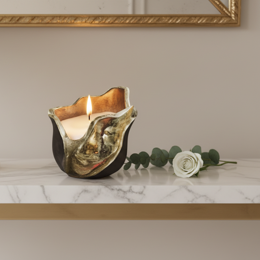 Modern Beeswax candle in unique pot