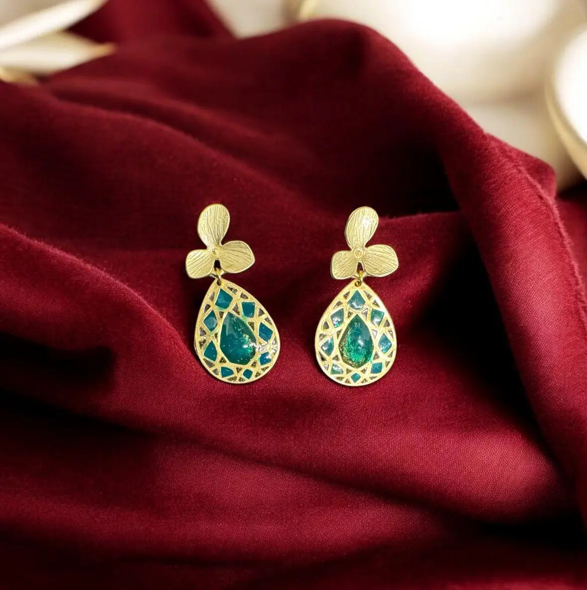 Handmade Resin Dangle Earrings | 10K Gold Plated Gift for Her | Lightweight Birthday Jewelry | Unique Handmade Earrings.