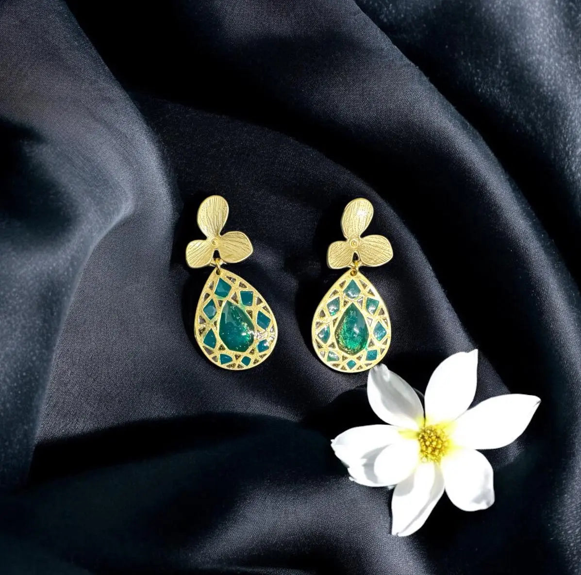 Handmade Resin Dangle Earrings | 10K Gold Plated Gift for Her | Lightweight Birthday Jewelry | Unique Handmade Earrings.