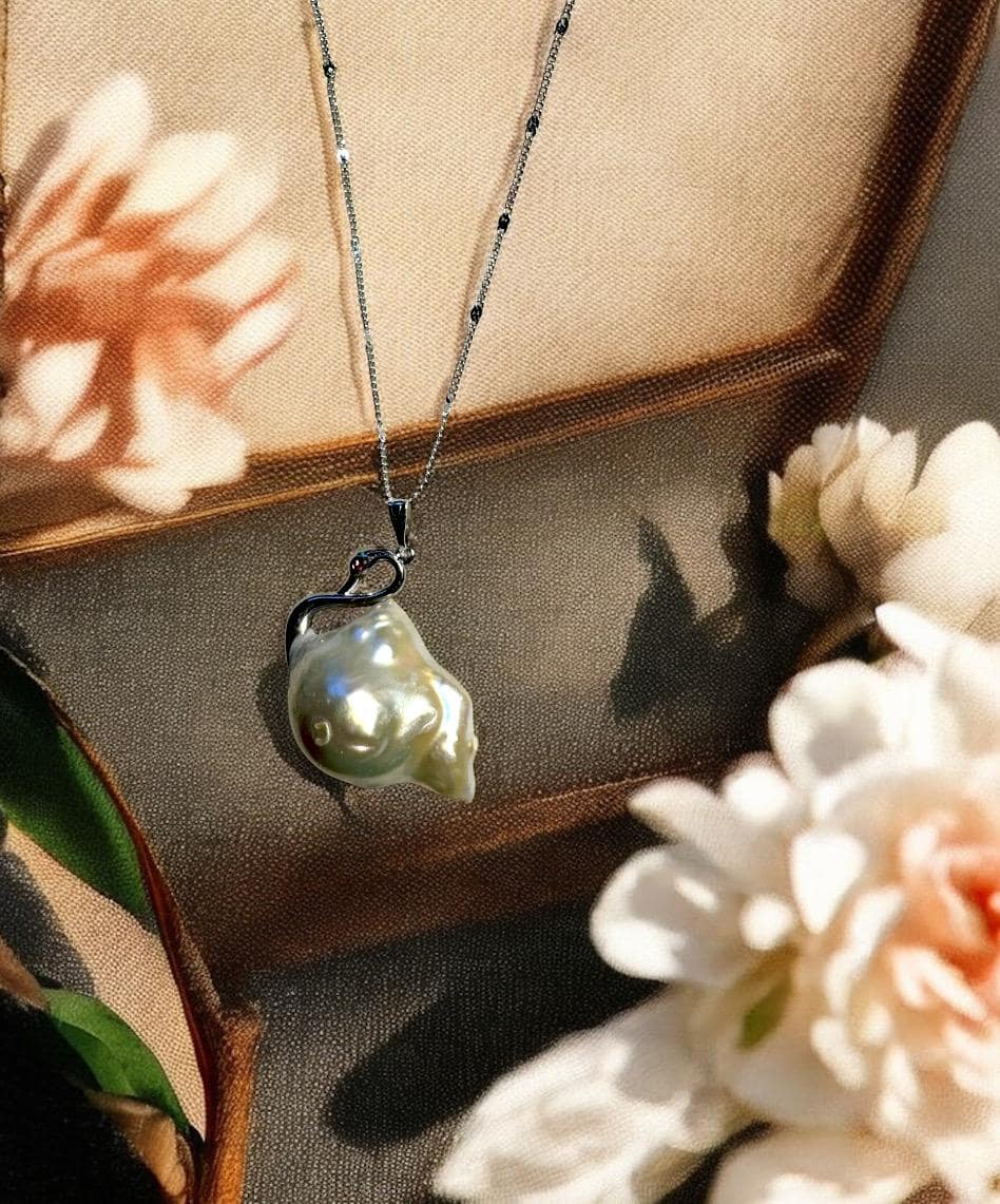 Baroque Pearl Swan Pendant Necklace, 14K Gold Plated Wedding Jewelry, Elegant Anniversary Gift, Birthday Gift for Her, Bridal Necklace Gift