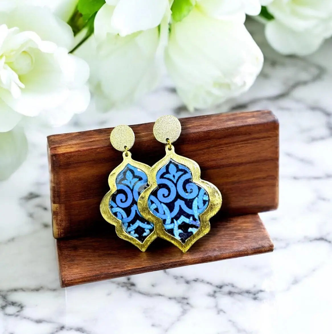 Purple Flower Gold Earrings | Elegant Earrings | Purple Zircon Earrings | Flower Dangle Earrings | 24K Gold Plated Earrings